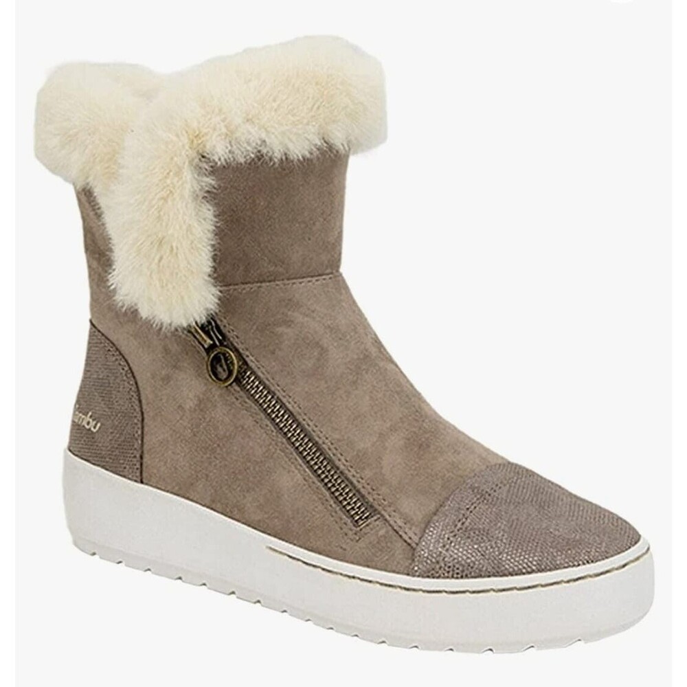 JBU by Jambo Erica Suede Leather Fax Fur Lined Pull on Boots Taupe Womens Sz.9,5